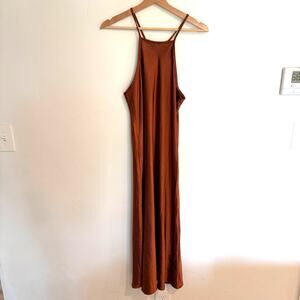 Bohme Satin Boho Halter Midi Dress Womens Size S Rust Romantic Backless Tie